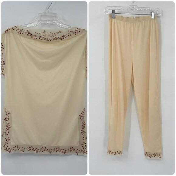 vintage 60s VANITY FAIR 2 piece pajama set sheer embroidered lounge sleep XS S - Picture 2 of 16